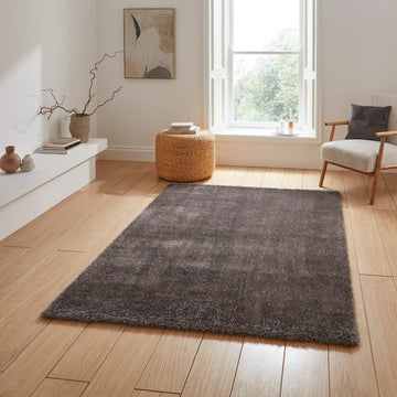 Lux Plain Plush Super-Soft Silky Shimmer Polyester Shaggy Charcoal Grey Rug-Think Rugs-Rug Love - The Most Loved Rug Store